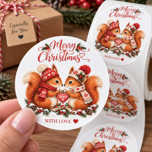 Gemütliche nordische Weihnachts-Eichhörnchen mit L Runder Aufkleber