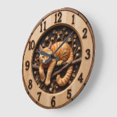 Gemütliche Orange Tabby Katze Holz Große Wanduhr (Winkel)