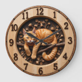 Gemütliche Orange Tabby Katze Holz Große Wanduhr (Vorderseite)