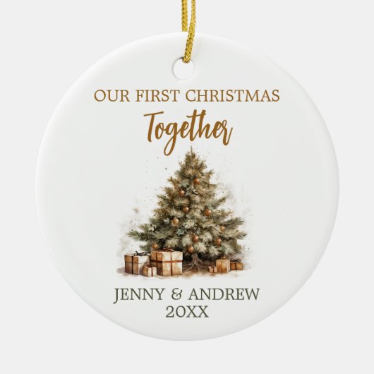 Gemütliche Pastellfarben Unsere ersten Weihnachten Keramik Ornament (Vorne)