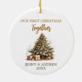 Gemütliche Pastellfarben Unsere ersten Weihnachten Keramik Ornament (Hinten)