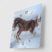 Gemütliche Pferde im Winterschnee aufziehen Quadratische Wanduhr (Winkel)