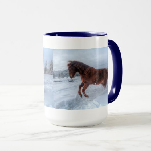 Gemütliche Pferde im Winterschnee aufziehen Tasse (VorderseiteRechts)