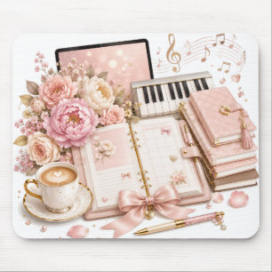 Gemütliche Piano-Planer-Kaffee-Floral-Mauspad Mousepad