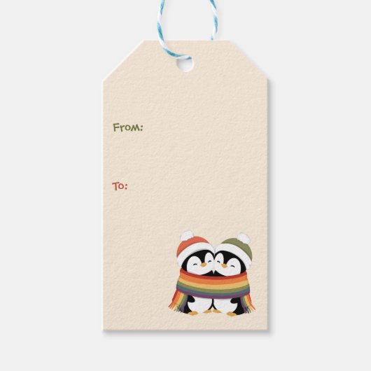 Gemütliche Pride Pinguine Weihnachten Geschenkanhänger (Vorderseite)