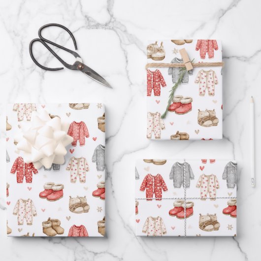 Gemütliche Pyjamas Boho-Babyparty-Muster Geschenkpapier Set (Vorderseite)