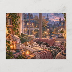 Gemütliche Regen-Lesecke Postkarte