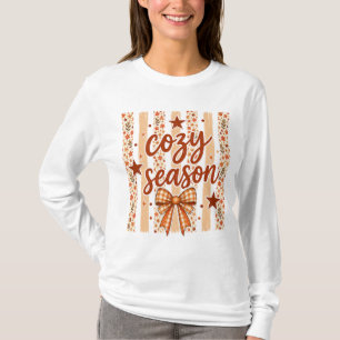 Gemütliche Retro-Herbst-Blumenstreifen-Karo-Schlei T-Shirt