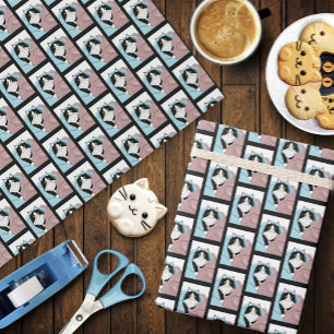 Gemütliche Rosa Blaue Whimsical Smoking-Katze-Deck Geschenkpapier