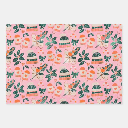 Gemütliche rosa Candy Canes & Nature Geschenkpapier Set (Vorderseite)