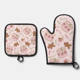 Gemütliche rosa Pastell-Torte- und Schleifen-Weihn Ofenhandschuh & Topflappen-Set