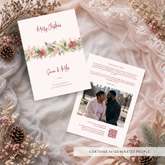 Gemütliche rosa Weihnachtsstern-Winterhochzeit TLW Save The Date