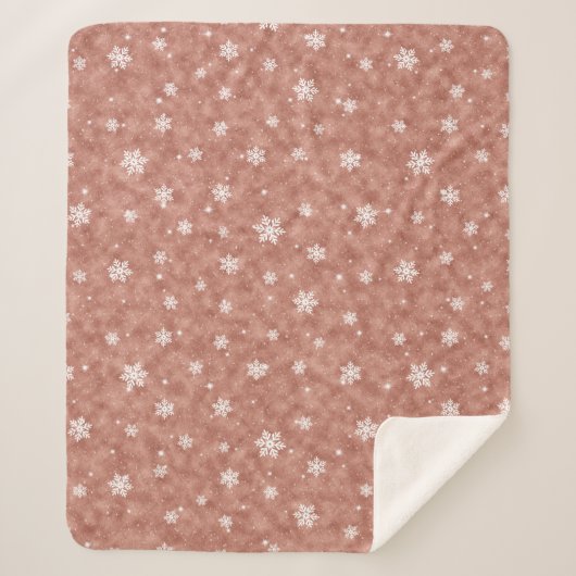 Gemütliche Rose Gold Glitzer Stars Snowflakes Sherpadecke (Vorderseite)