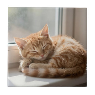 Gemütliche rote Katze sonnt sich im Nickerchen Fliese