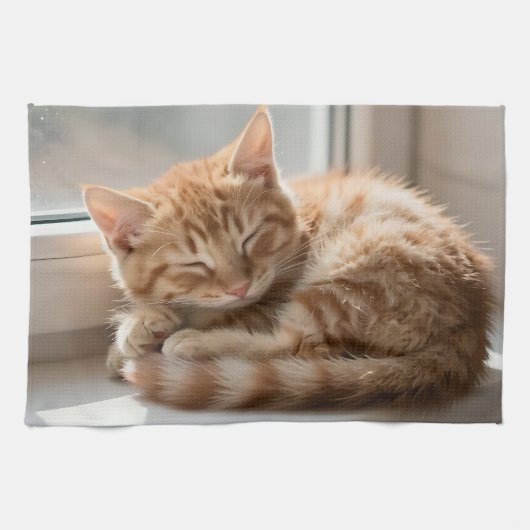 Gemütliche rote Katze sonnt sich im Nickerchen Geschirrtuch (Horizontal)