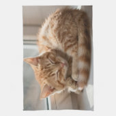Gemütliche rote Katze sonnt sich im Nickerchen Geschirrtuch (Vertikal)