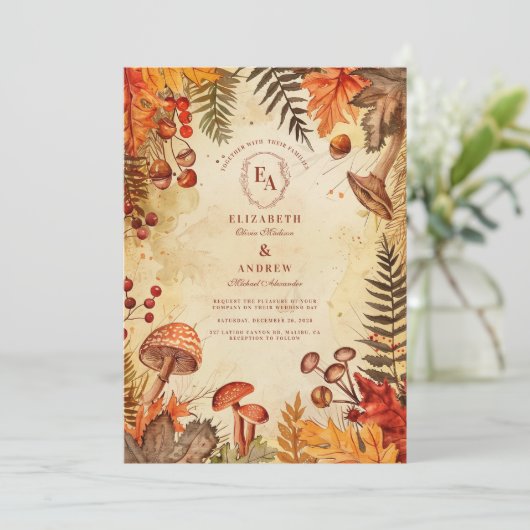 Gemütliche rustikale Herbstlaube Hochzeit Einladung (Stehend Vorderseite)
