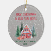 Gemütliche Rustikale Hütte Erster Weihnachtsfest N Keramik Ornament (Links)