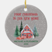 Gemütliche Rustikale Hütte Erster Weihnachtsfest N Keramik Ornament (Hinten)