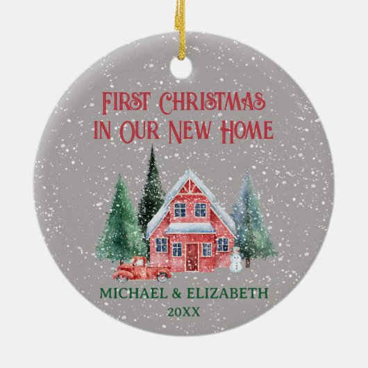 Gemütliche Rustikale Hütte Erster Weihnachtsfest N Keramik Ornament (Hinten)