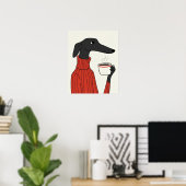 Gemütliche Saluki-Kaffee-Illustration Poster (Heimbüro)