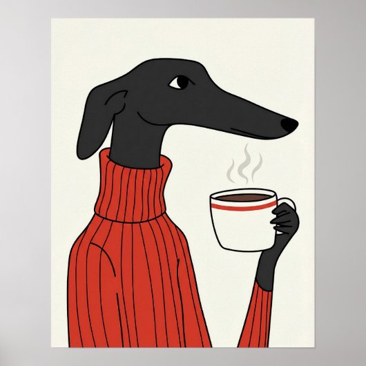 Gemütliche Saluki-Kaffee-Illustration Poster (Vorne)