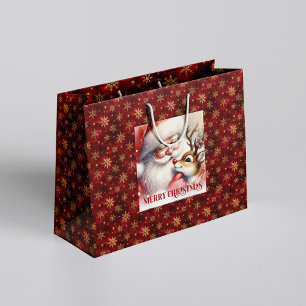 Gemütliche Santa und Rudolph klassische Weihnachts Große Geschenktüte