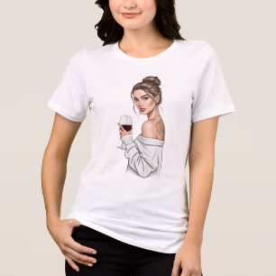 Gemütliche Schickimicki-Frau in weißem Strickpullo Tri-Blend Shirt