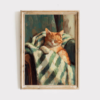 Gemütliche schlafende Ginger-Katze Ölmalerei Poster