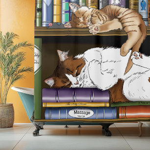 Gemütliche schlafende Katzen Bücherregal Illustrat Duschvorhang