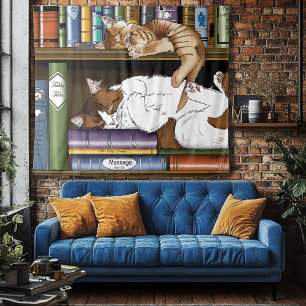 Gemütliche schlafende Katzen Bücherregal Illustrat Wandteppich