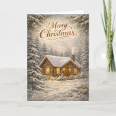 Gemütliche schneebedeckte Hütte Frohe Weihnachten (Vorderseite)