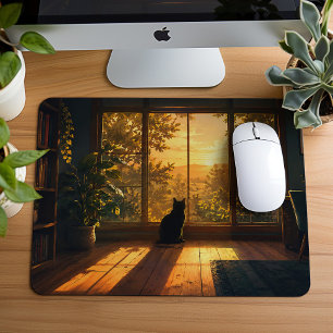 Gemütliche Schwarzkatzenliebhaber Lofi Kunst Mousepad