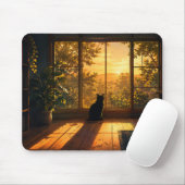 Gemütliche Schwarzkatzenliebhaber Lofi Kunst Mousepad (Mit Mouse)