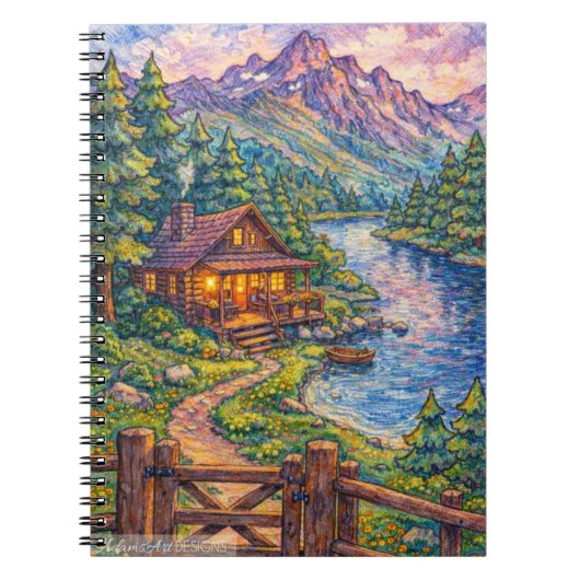 Gemütliche Seehütte Berglandschaft Kunst Notizblock (Vorderseite)