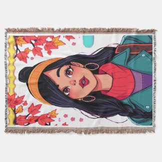 Gemütliche Sherpa-Decke – Herbstmädchen-Kunst, Per Decke