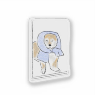 Gemütliche Shiba-Inu-Hund mit Schal-Illustration Aufkleber