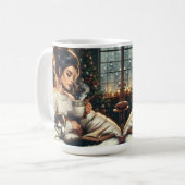 Gemütliche Szene | Frauen trinken Kakao mit Katze Kaffeetasse (Vorderseite Links)