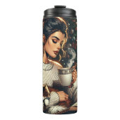 Gemütliche Szene | Frauen trinken Kakao mit Katze Thermosbecher (Vorderseite)