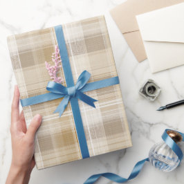 Gemütliche Tan Creme Cottage Leinen Karomuster Geschenkpapier