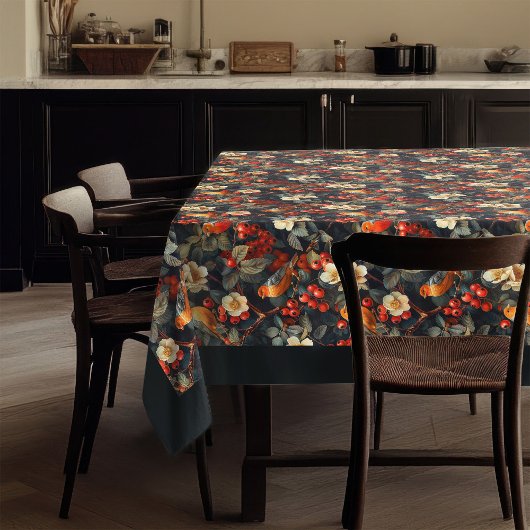 Gemütliche Tischdecke mit Herbstvögeln und Waldblu
