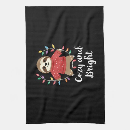 Gemütliche und helle Faultier-Weihnachtslichter (3 Geschirrtuch (Vertikal)