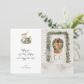 Gemütliche Urlaubstür, Hot Drink Holiday Card (Stehend Vorderseite)