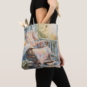 Gemütliche Veranda mit Quilt und Limonaden-Charme Tasche