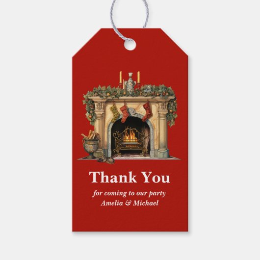 Gemütliche Viktorianische Feuerstelle Weihnachten Geschenkanhänger (Vorderseite)