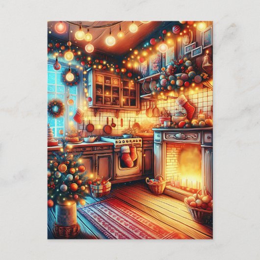 Gemütliche Vintage-Weihnachtsküche Postkarte (Vorderseite)