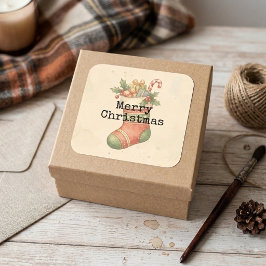 Gemütliche Vintage-Weihnachtsstrumpf-Aufkleber Quadratischer Aufkleber