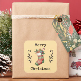 Gemütliche Vintage-Weihnachtsstrumpf-Aufkleber Quadratischer Aufkleber