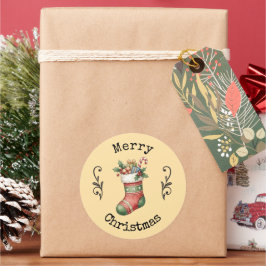 Gemütliche Vintage-Weihnachtsstrumpf-Aufkleber Runder Aufkleber