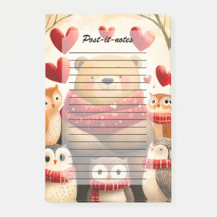 Gemütliche Wald-Bär-Eule-Familie Winterliebe Post-it Klebezettel